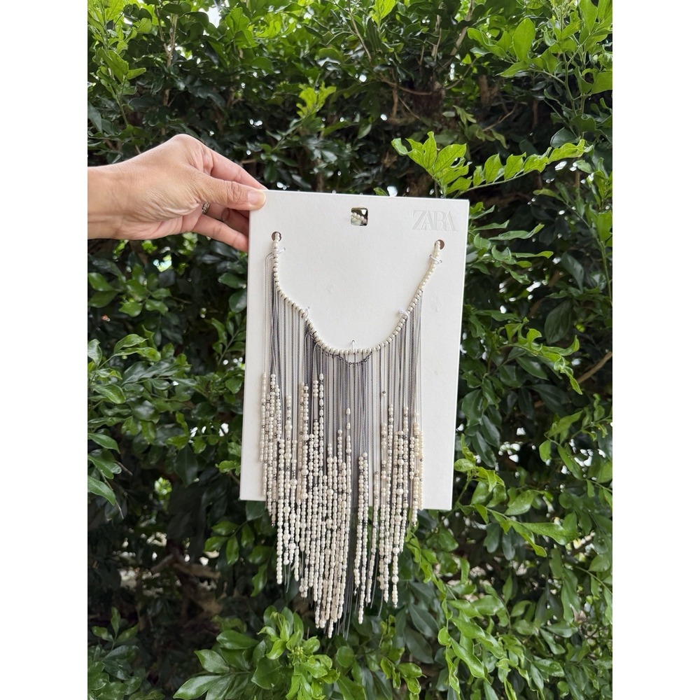 Zara Bib Silver‎ Toned Dangling Necklace Statement Piece Steel Modern Festival